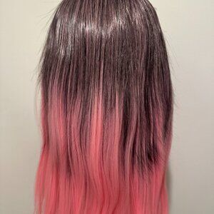 25” Synthetic Black to Pink Ombré Wig
